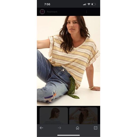 Pilcro and the Letterpress Ruffled Cotton V Neck T shirt XS - Picture 1 of 6